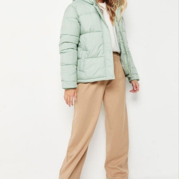 Green, Medium-sized, Ardene, Short Hooded Puffer Jacket - Picture 4 of 8